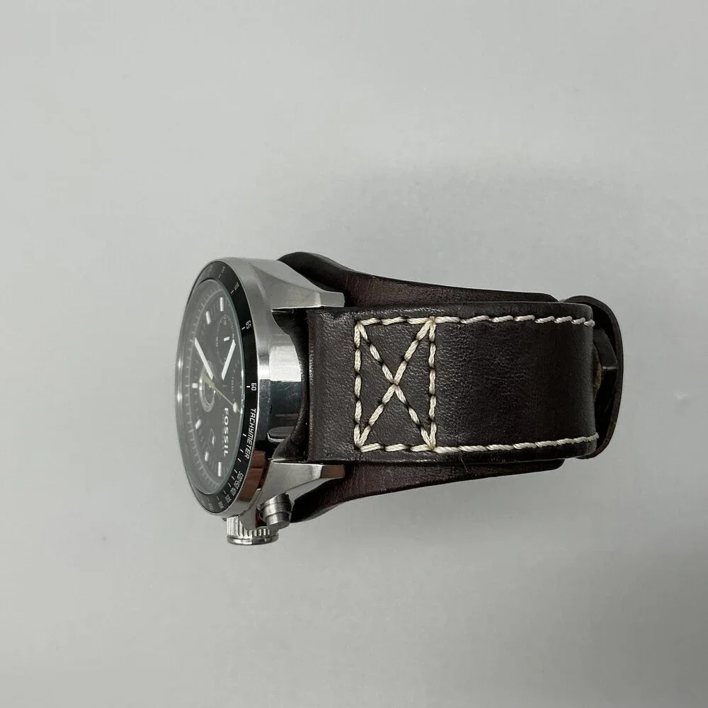 Fossil CH2599 Mens Watch 44mm Black Dial Leather Chronograph Date New Battery